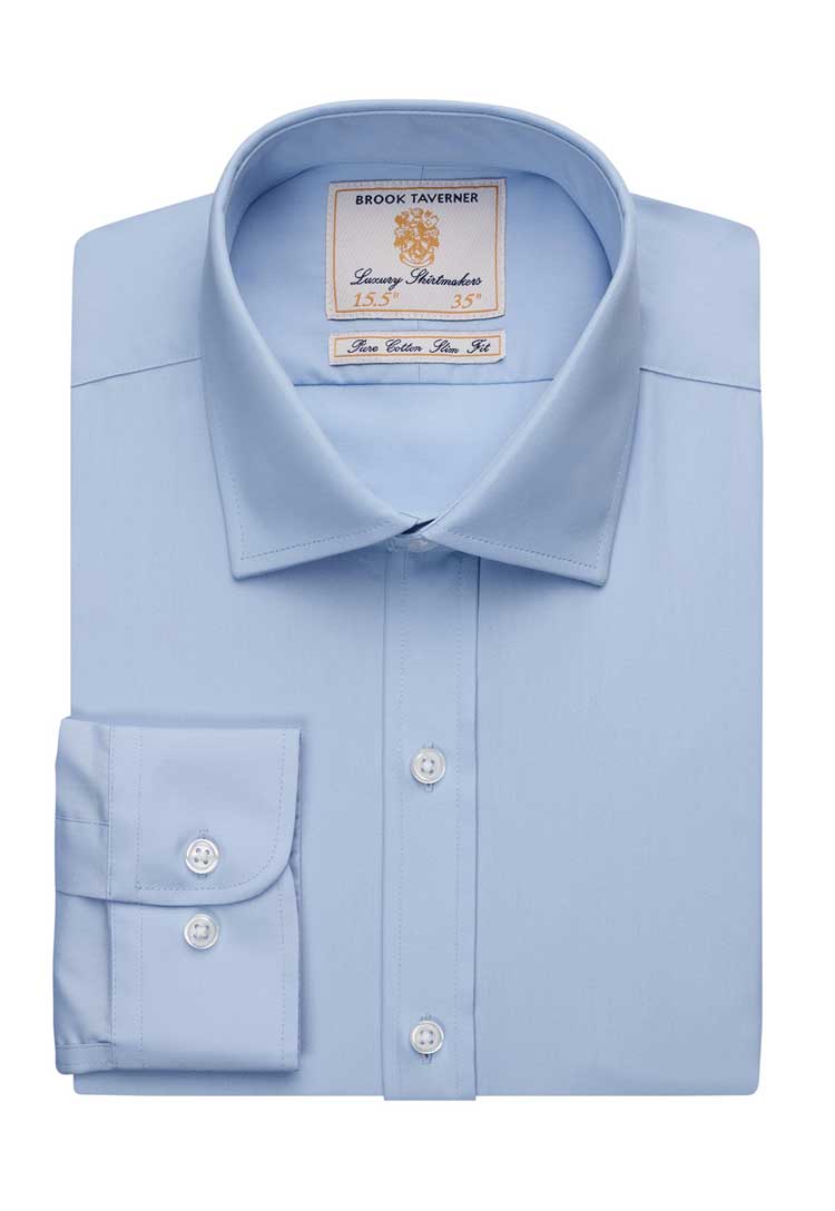 Flat and Folded Chelsea Slim Fit Cotton Poplin Shirt 7762 in Blue