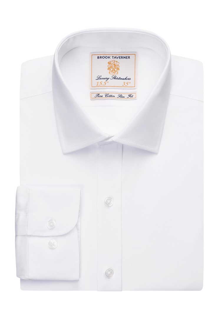 Flat and Folded Chelsea Slim Fit Cotton Poplin Shirt 7762 in White 