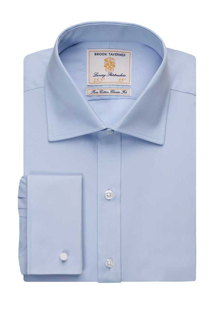 Flat and Folded Chester Classic Cotton Poplin Shirt 7642 in Blue 