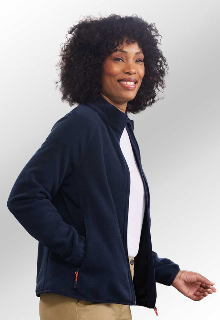 model wearing Clare Core Fleece Jacket in navy
