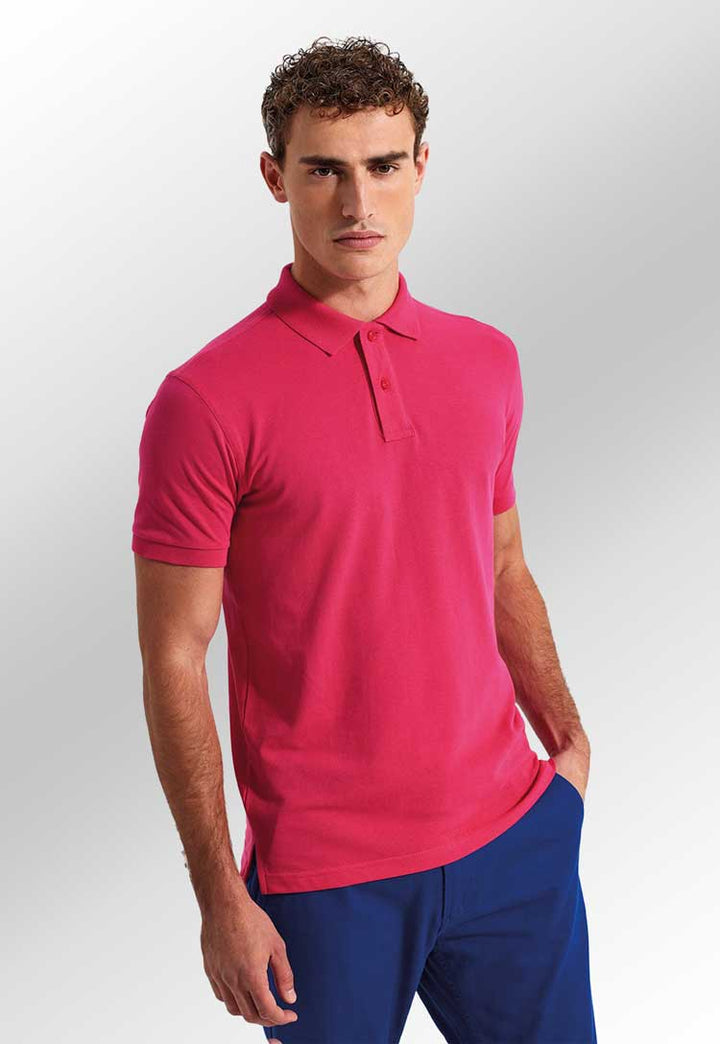 Men's Classic Fit Polo AQ010 in hot pink worn by model