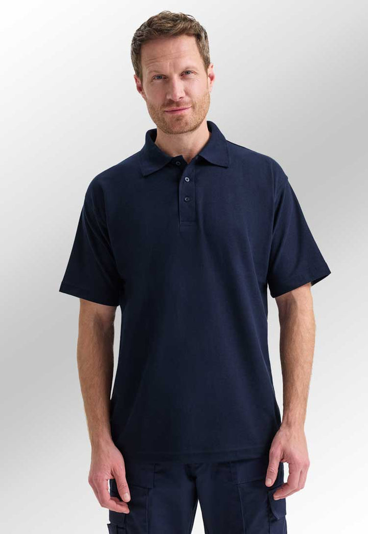 model wearing classic polo from uneek in navy