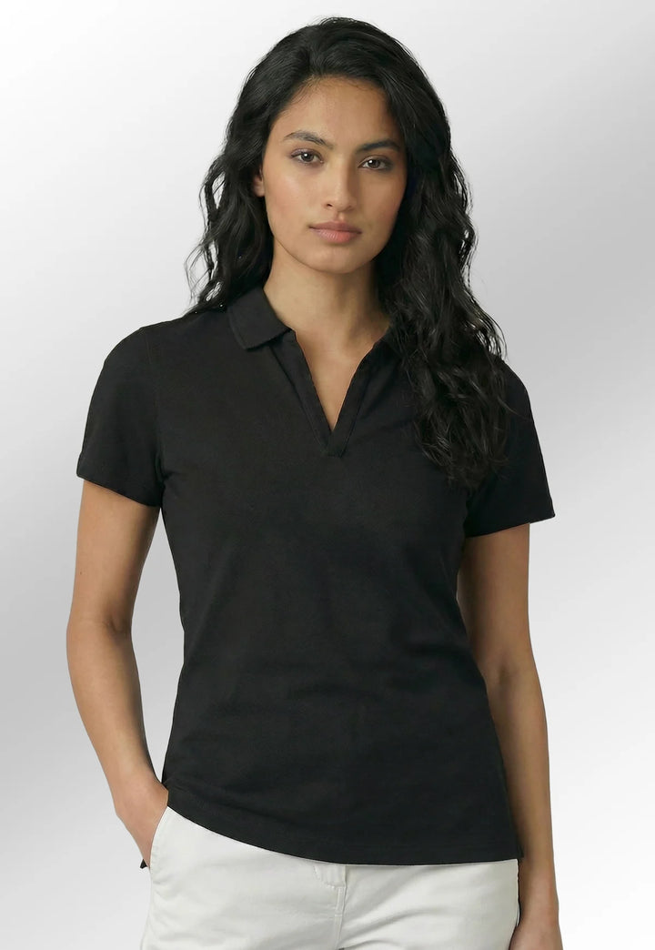 Model wearing the Women’s Clearwater Quick-Dry Performance Polo NB86F in Black