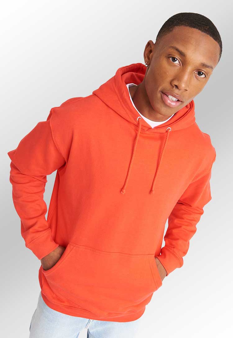 Model wearing College Hoodie (Red, Orange, Yellow) JH001