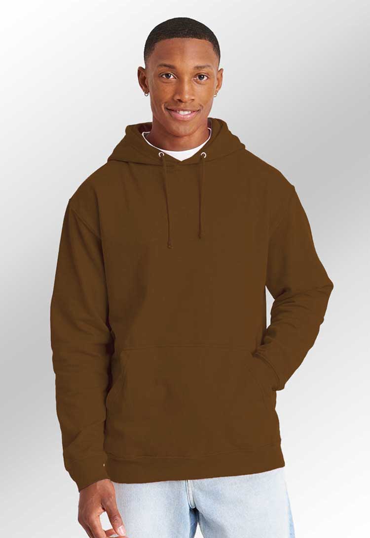 Model wearing College Hoodie (White, Brown, Neutral) JH001