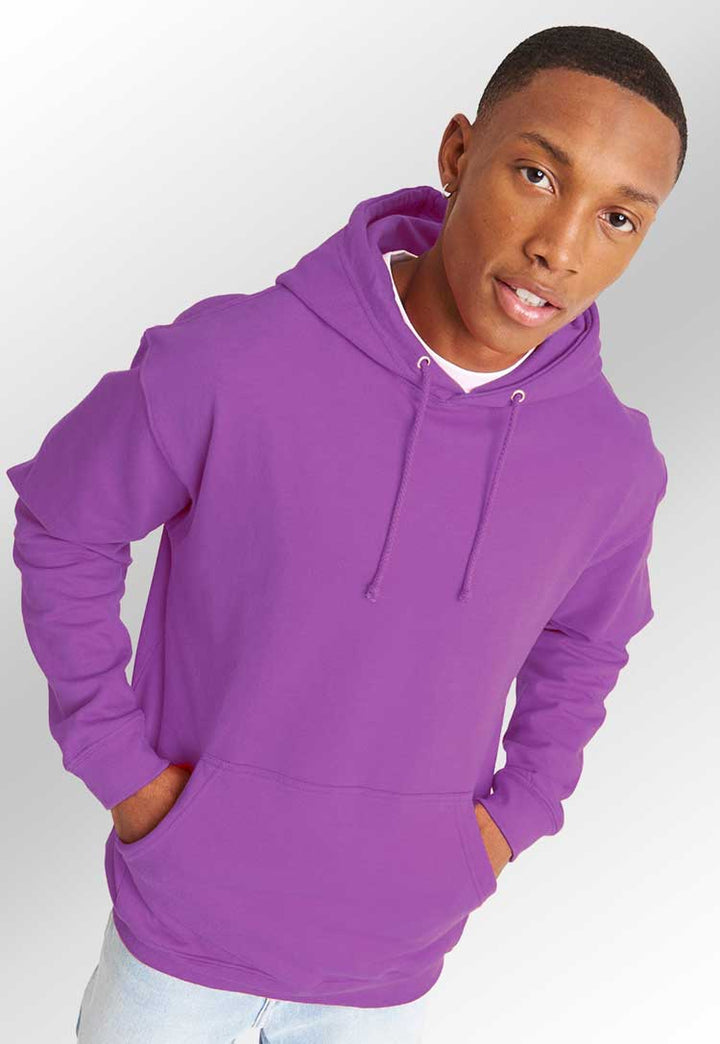 Model wearing College Hoodie (Pink, Purple) JH001