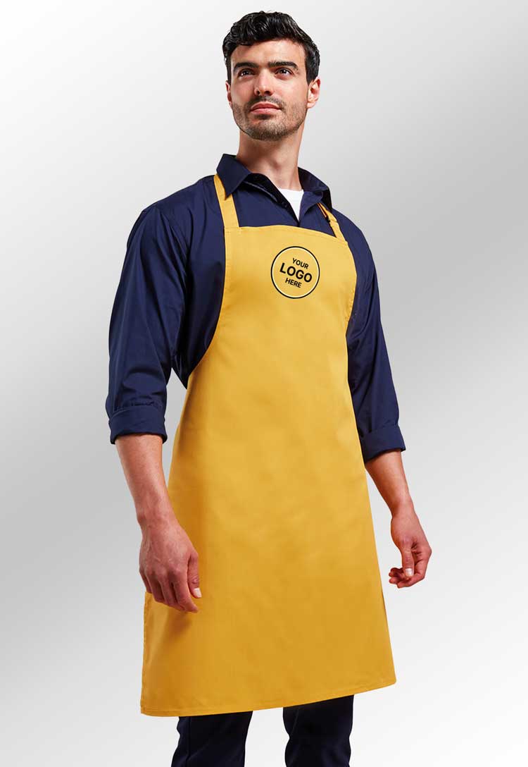 Model Wearing Bib Apron PR150 with Free Logo in Sunflower (Bundle of 8)