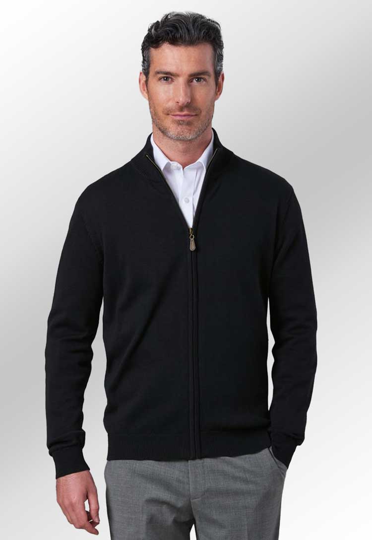 Model Wearing Columbus Full Zip Cardigan 4218  in Black