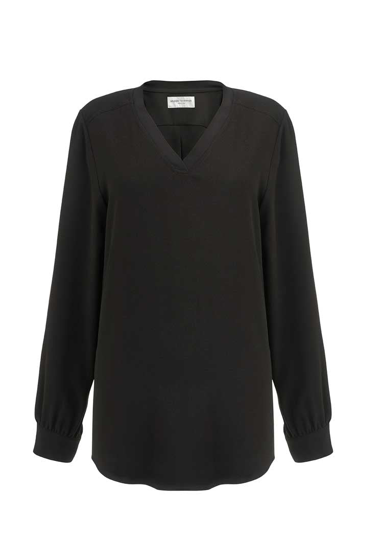 Como V-Neck Crepe de Chine Blouse black