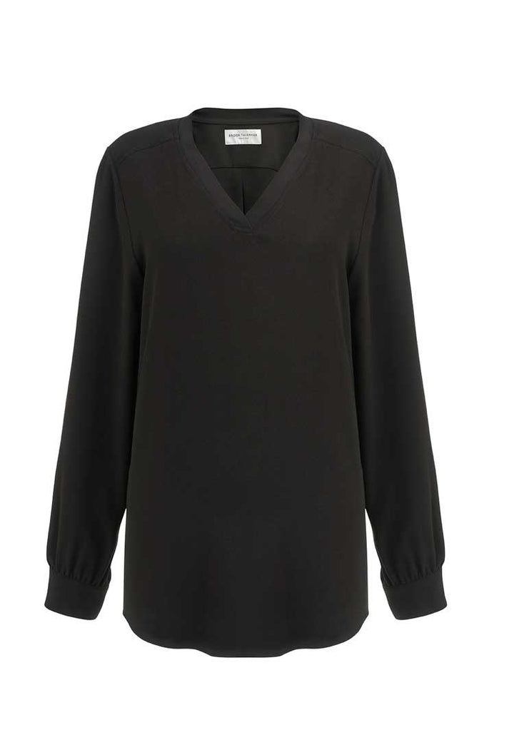 Como V-Neck Crepe de Chine Blouse black