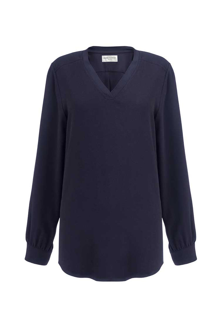 Como V-Neck Crepe de Chine Blouse navy