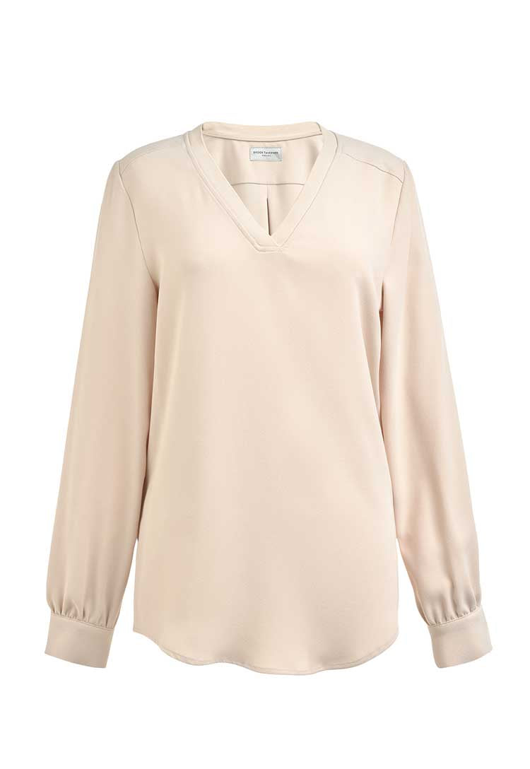 Como V-Neck Crepe de Chine Blouse putty