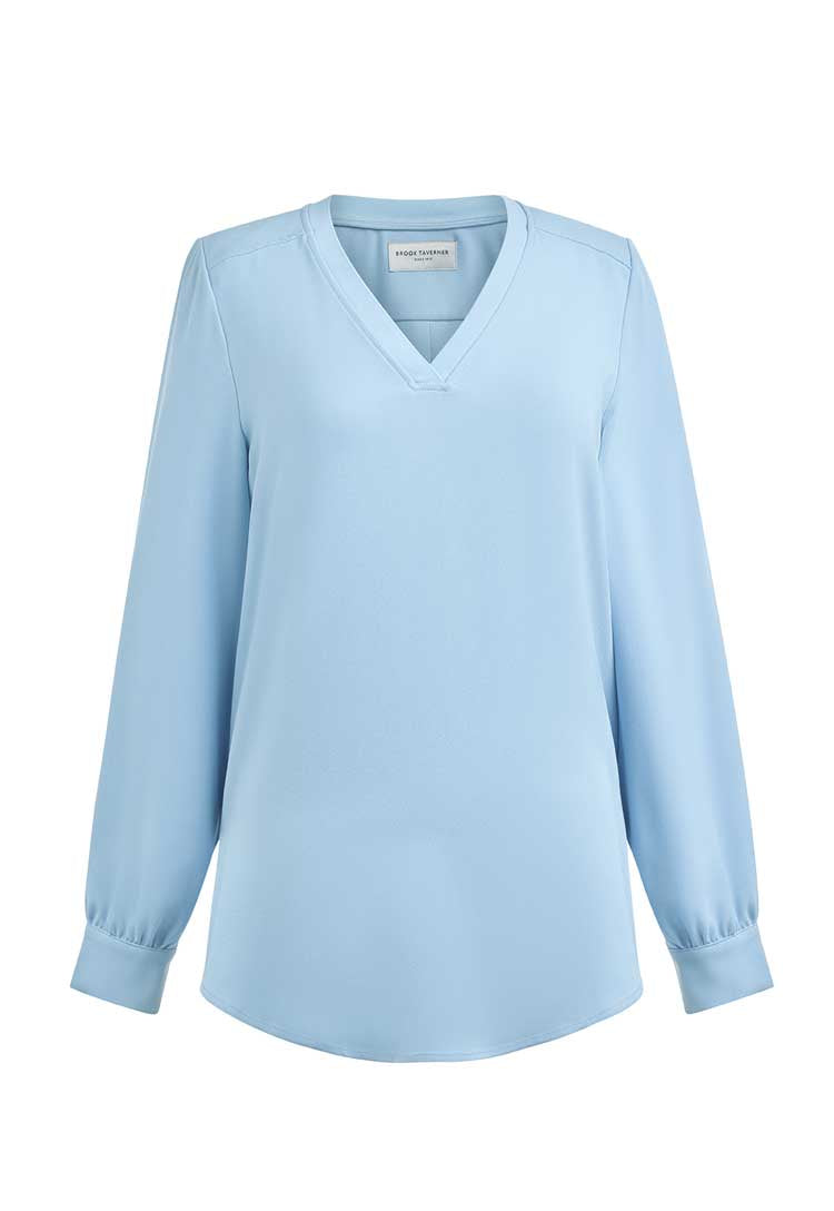 Como V-Neck Crepe de Chine Blouse sky