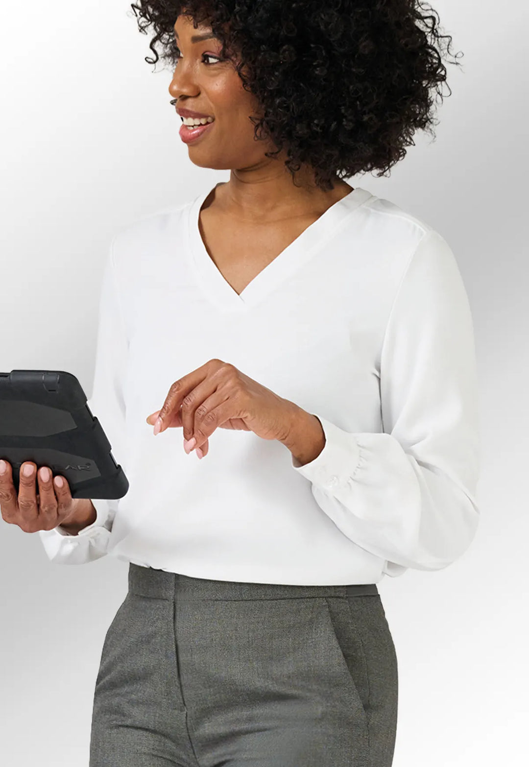 Como V-Neck Crepe de Chine Blouse - The Work Uniform Company