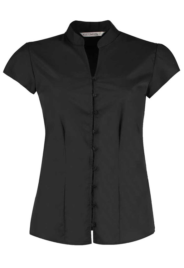 Women's Continental Blouse Mandarin Collar Cap Sleeve KK727