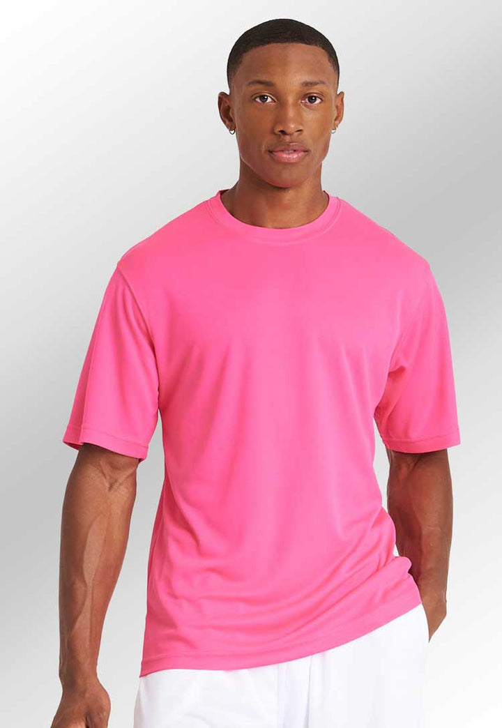 Model wearing Men's Cool Tee (Pink, Purple) JC001