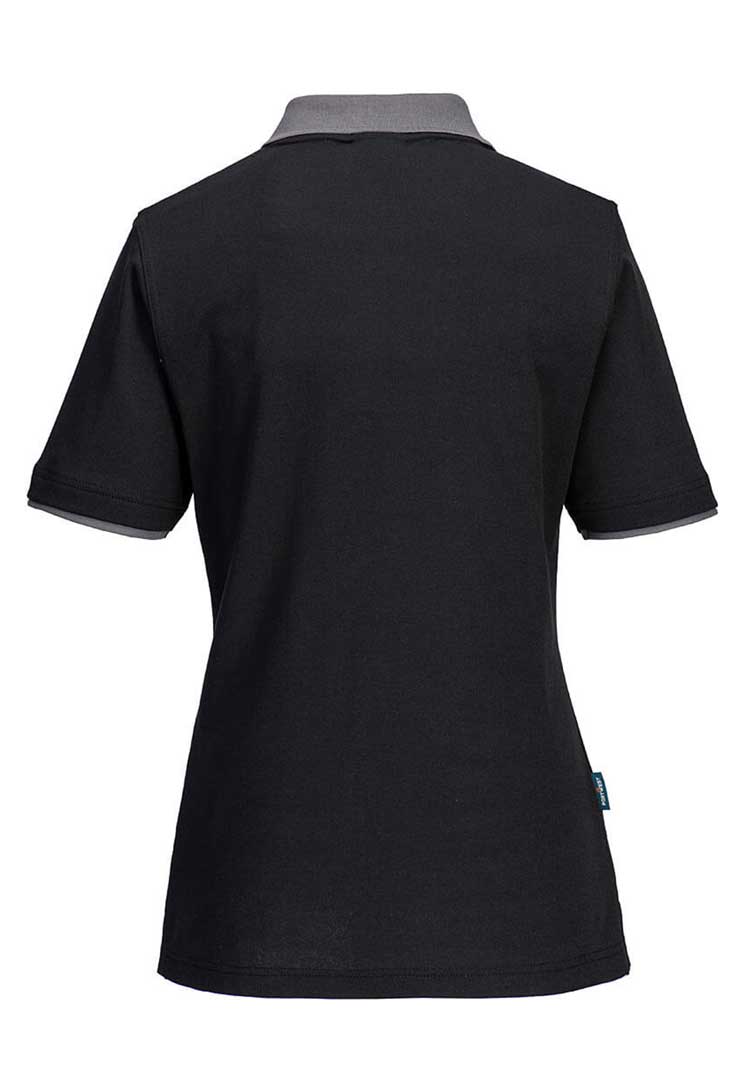 Back View of PW2 Cotton Comfort Women's Polo Shirt S/S PW219 in Black/Zoom Grey