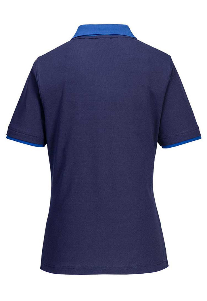 Back View of PW2 Cotton Comfort Women's Polo Shirt S/S PW219 in Navy/Royal Blue