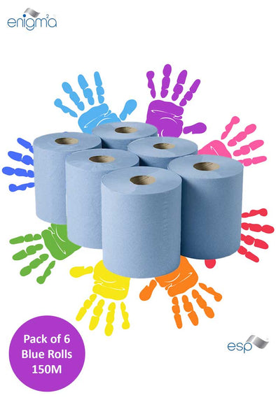 Blue 2 Ply Centrefeed Rolls 150M Bundle for Nursery Staff (Pack of 6x150M)