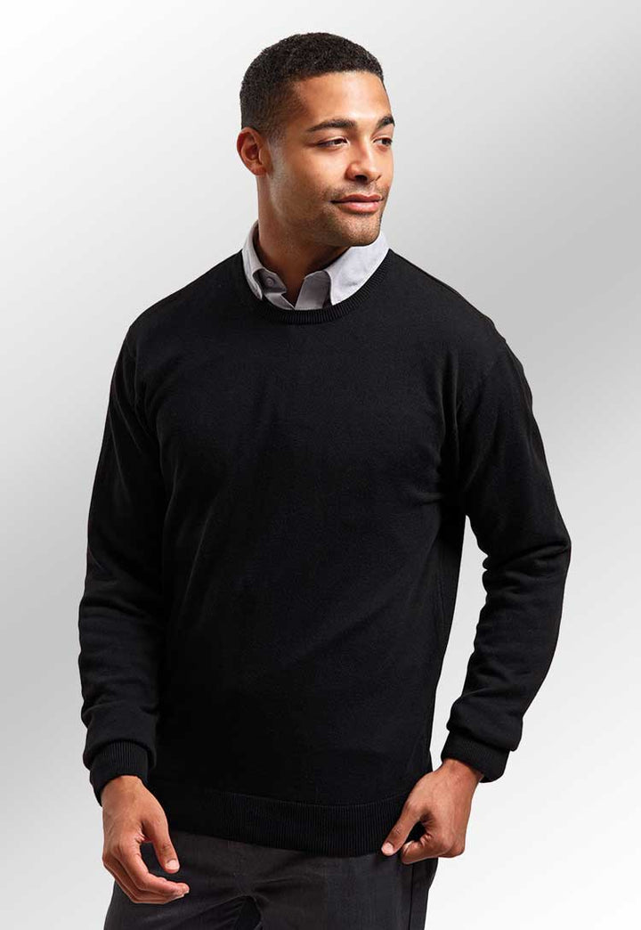 Model wearing Crew Neck Cotton-Rich Knitted Sweater PR692