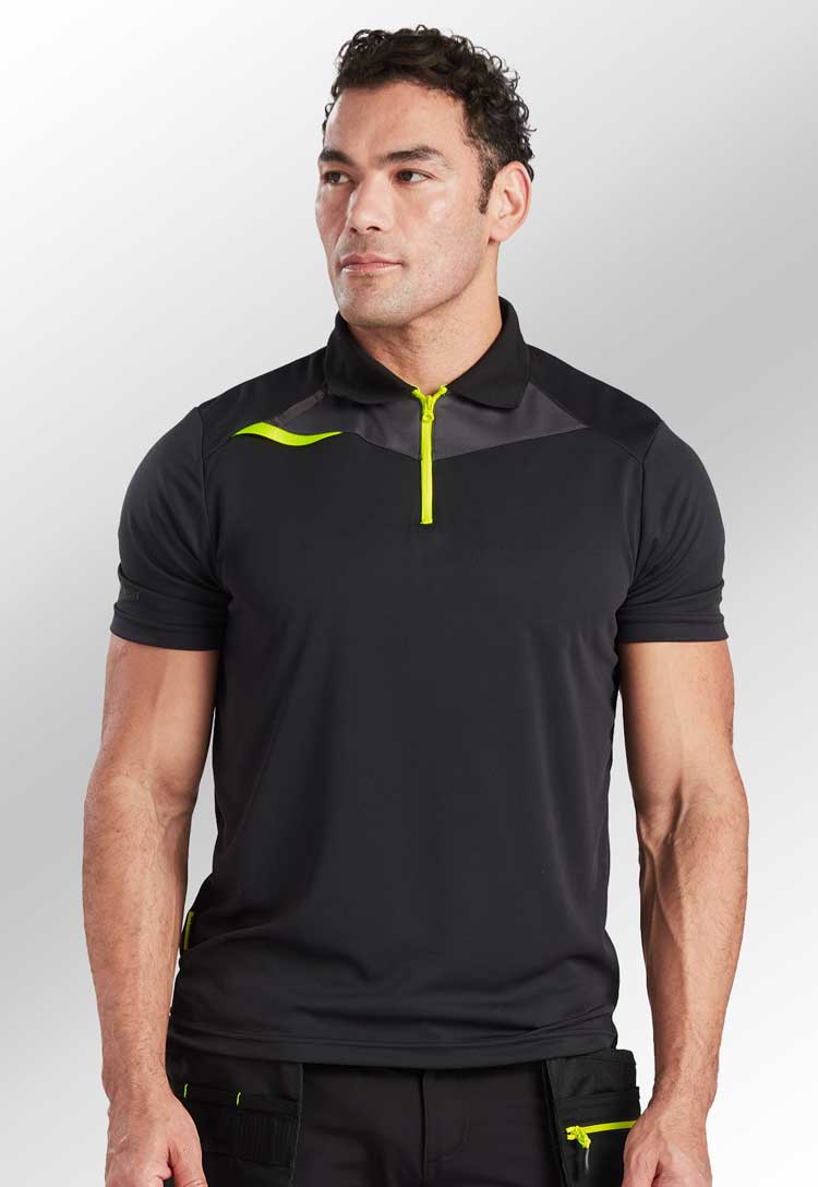 Model Wearing DX4 Polo Shirt S/S DX410 in Black