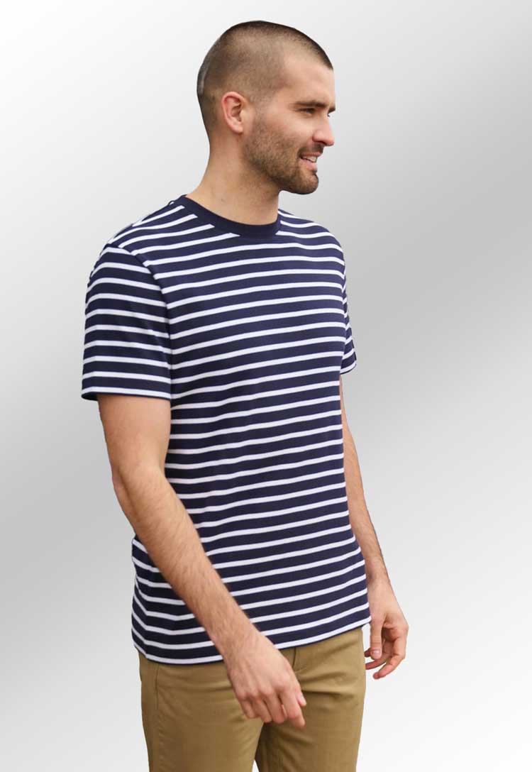 model wearing Edmund Breton Top in navy/white