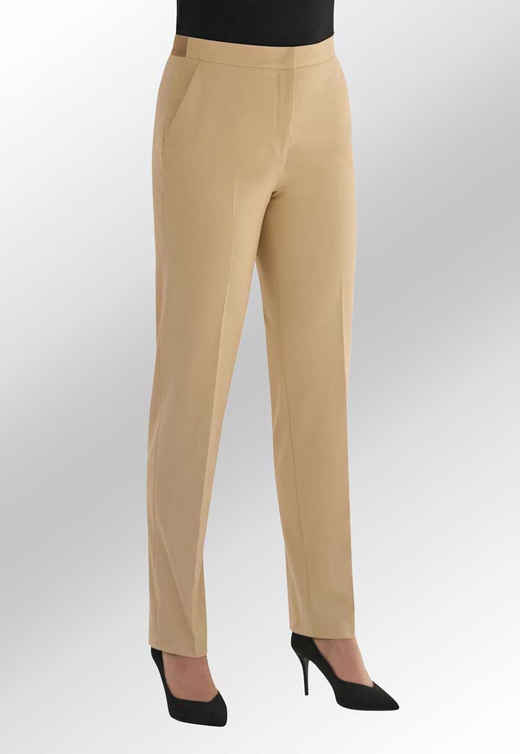 Model Wearing Eleanor Slim Leg Trouser 2392 in Sand 