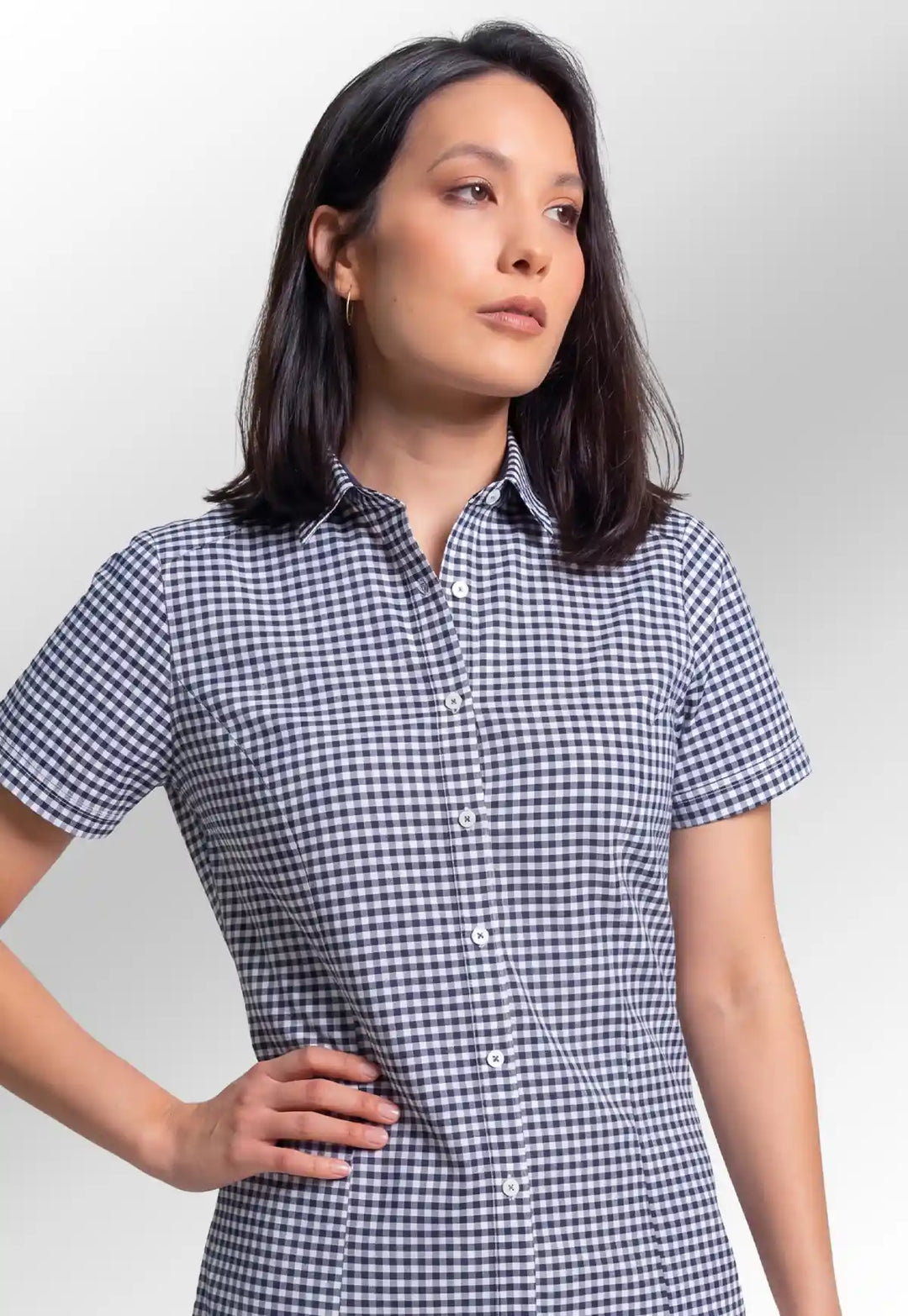 Elsa Checked Short Sleeve Blouse - The Work Uniform Company