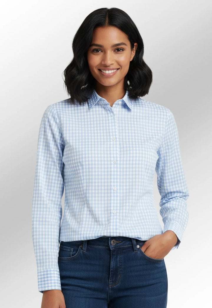 Elsa Checked Long Sleeve Blouse - The Work Uniform Company