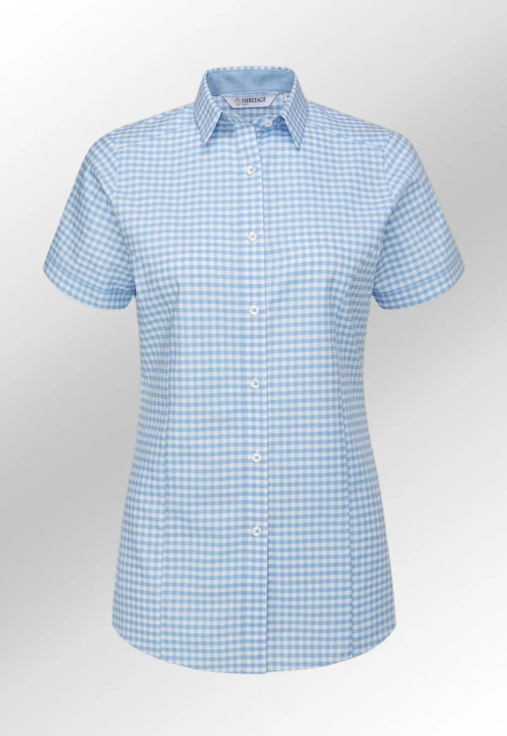 Elsa Checked Short Sleeve Blouse - The Work Uniform Company