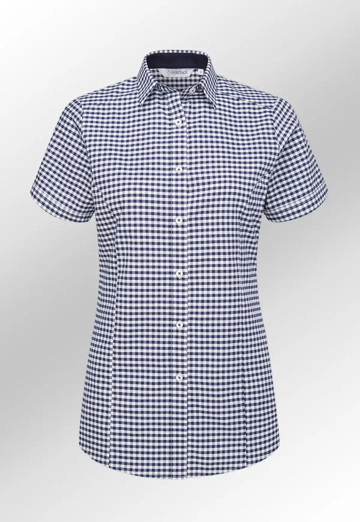 Elsa Checked Short Sleeve Blouse - The Work Uniform Company