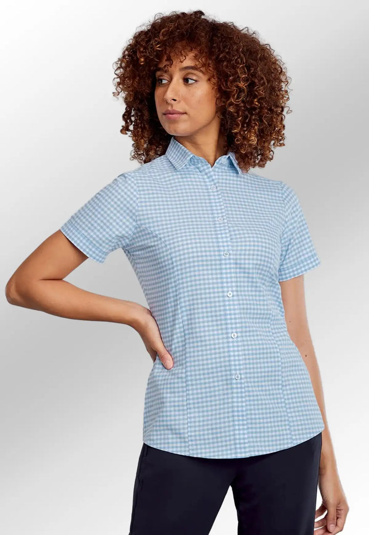 Elsa Checked Short Sleeve Blouse - The Work Uniform Company
