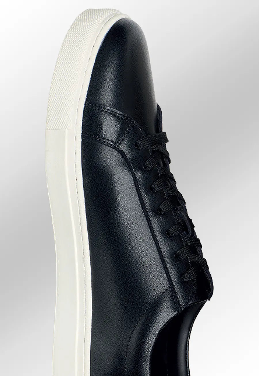 Brook Taverner Casual Footwear - Black Trainers with Leather Upper & White Rubber Sole