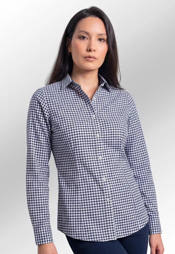 Elsa Checked Long Sleeve Blouse - The Work Uniform Company