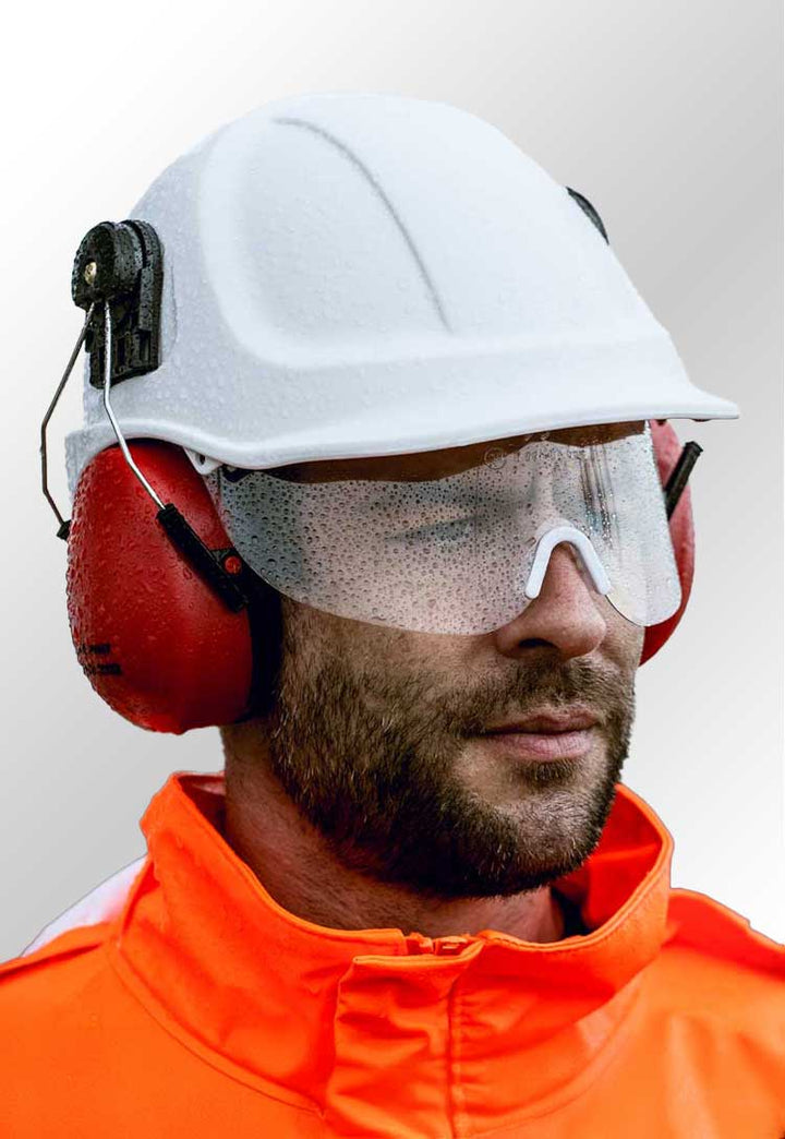 Model Wearing Endurance Plus Visor Helmet PW54 in White