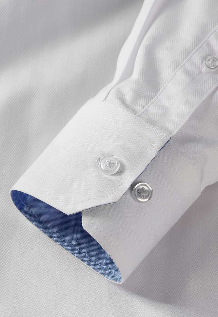 Cuff Detail of Ennis Houndstooth Tailored Fit Long Sleeve Shirt in White