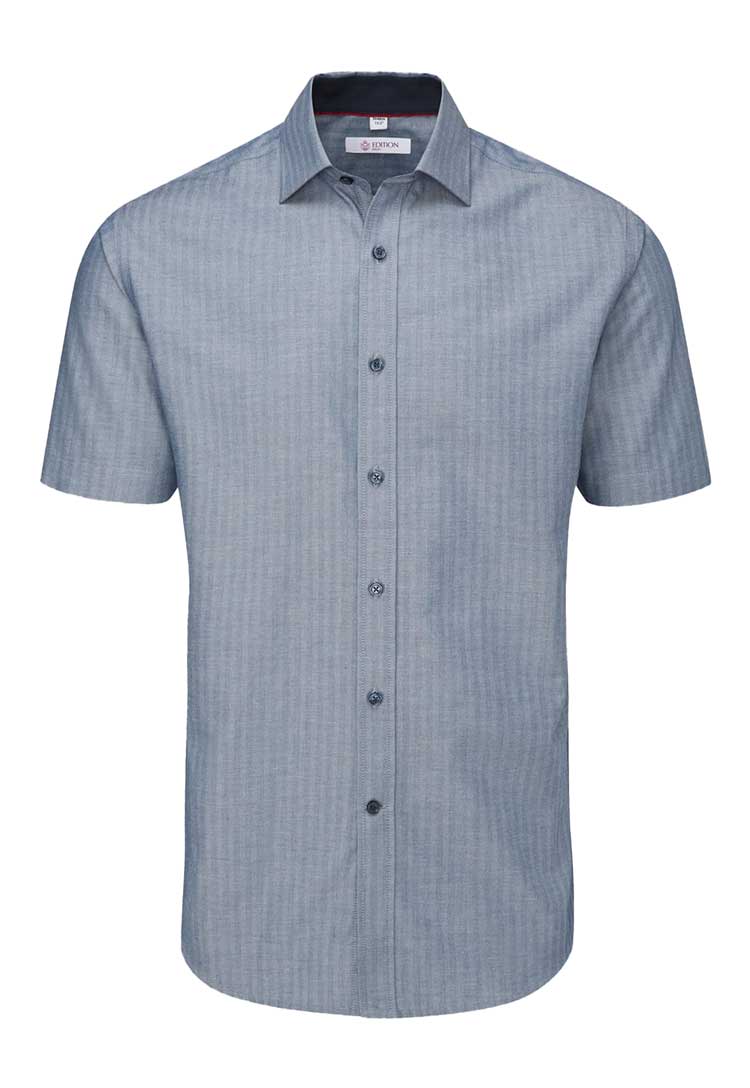 Ennis Houndstooth Tailored Fit Short Sleeve Shirt in Indigo