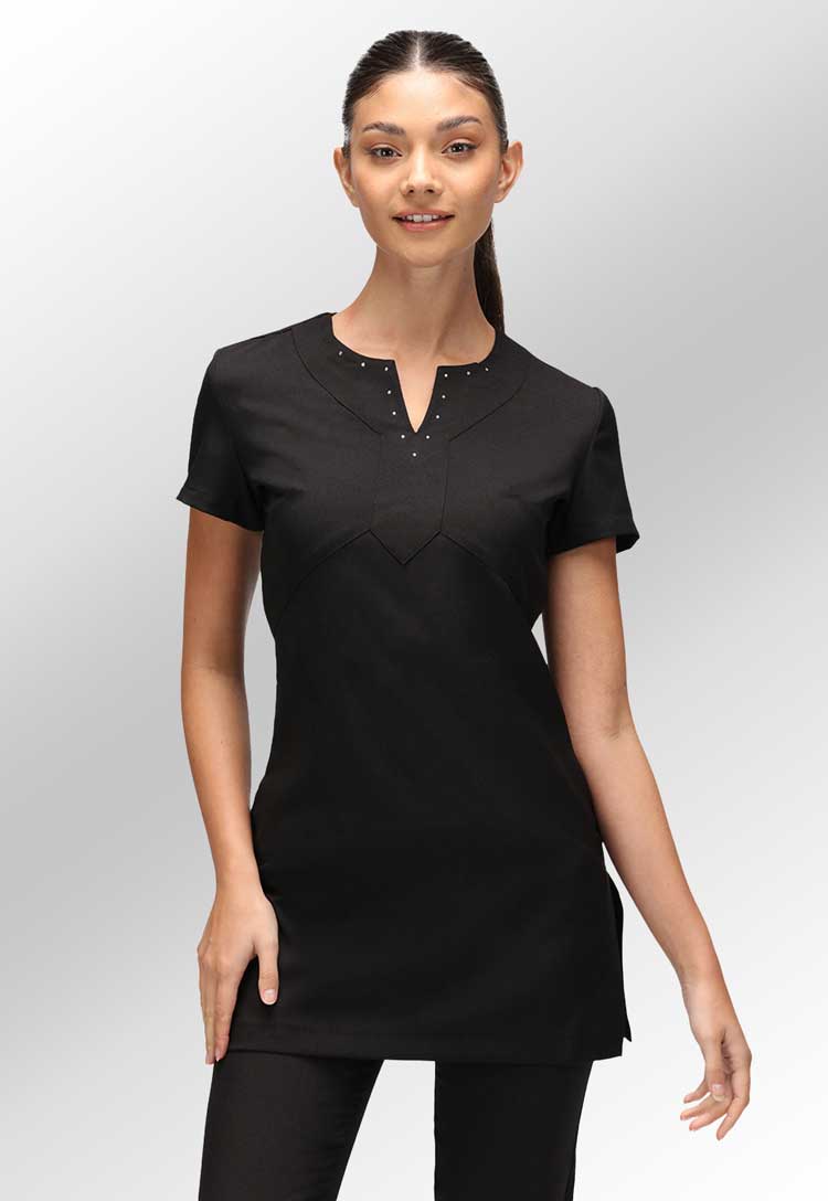 Model Wearing Esmee Diamante Neckline Tunic in Black