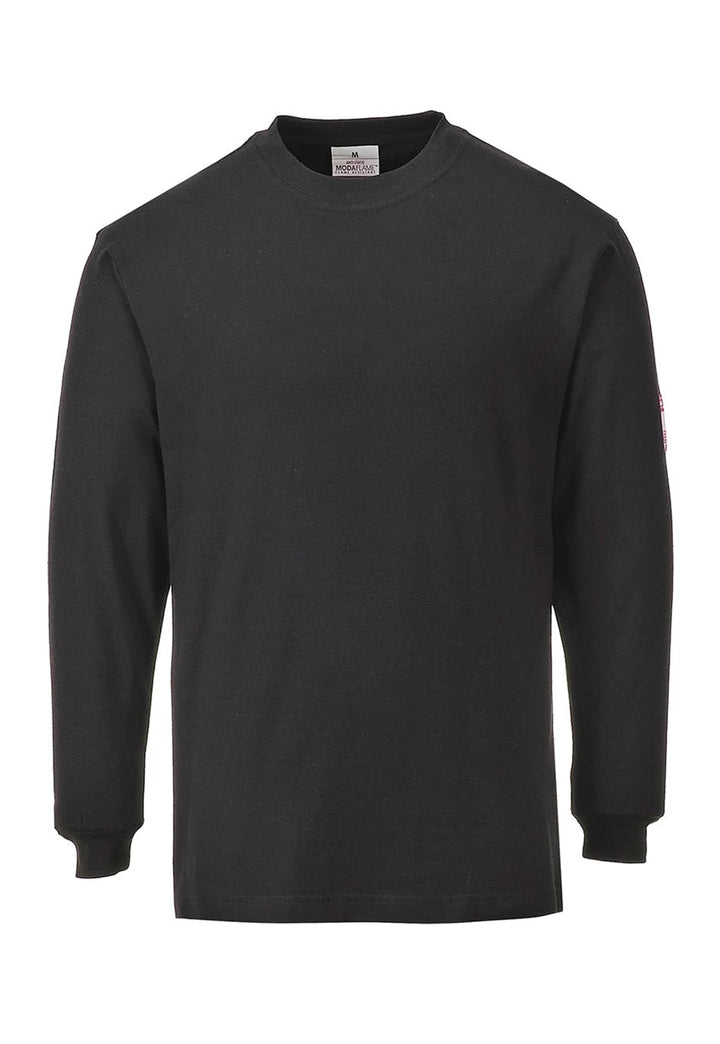 The Portwest Flame Resistant Anti-Static Long Sleeve T-Shirt FR11 in Black.