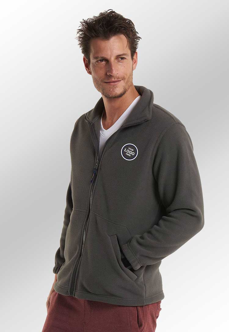 Model Wearing Workwear Fleece Jacket UC602 in Charcoal with Free Logo Embroidery (Bundle of 8)