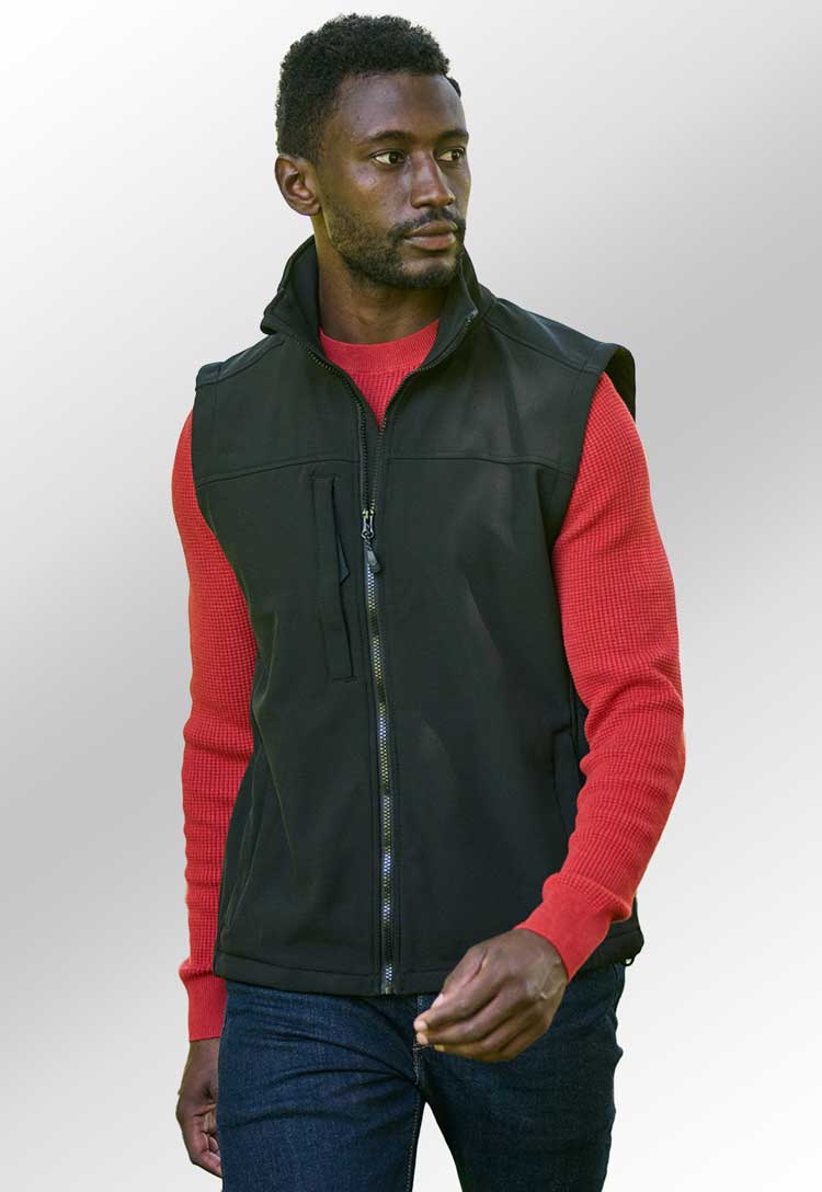 Model Wearing Regatta Flux Softshell Bodywarmer RG154 in All Black