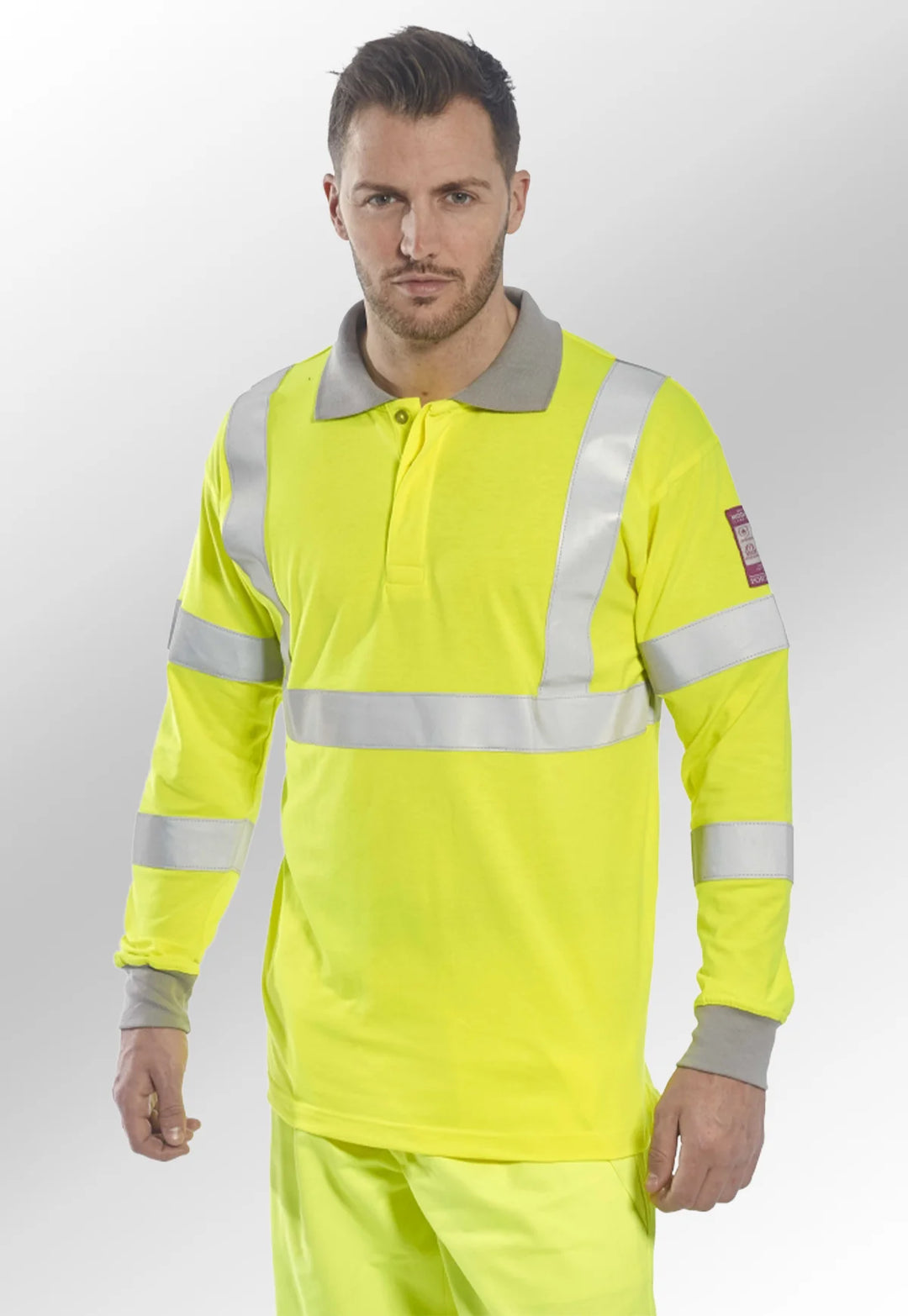 Flame Resistant Anti - Static Hi Vis Long Sleeve Polo Shirt - The Work Uniform Company