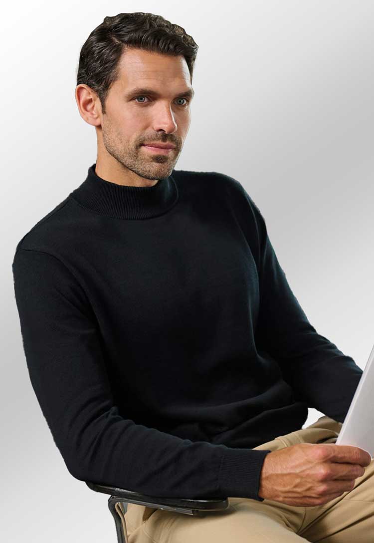 Model Wearing Franklin Turtleneck Jumper 4561 in Black