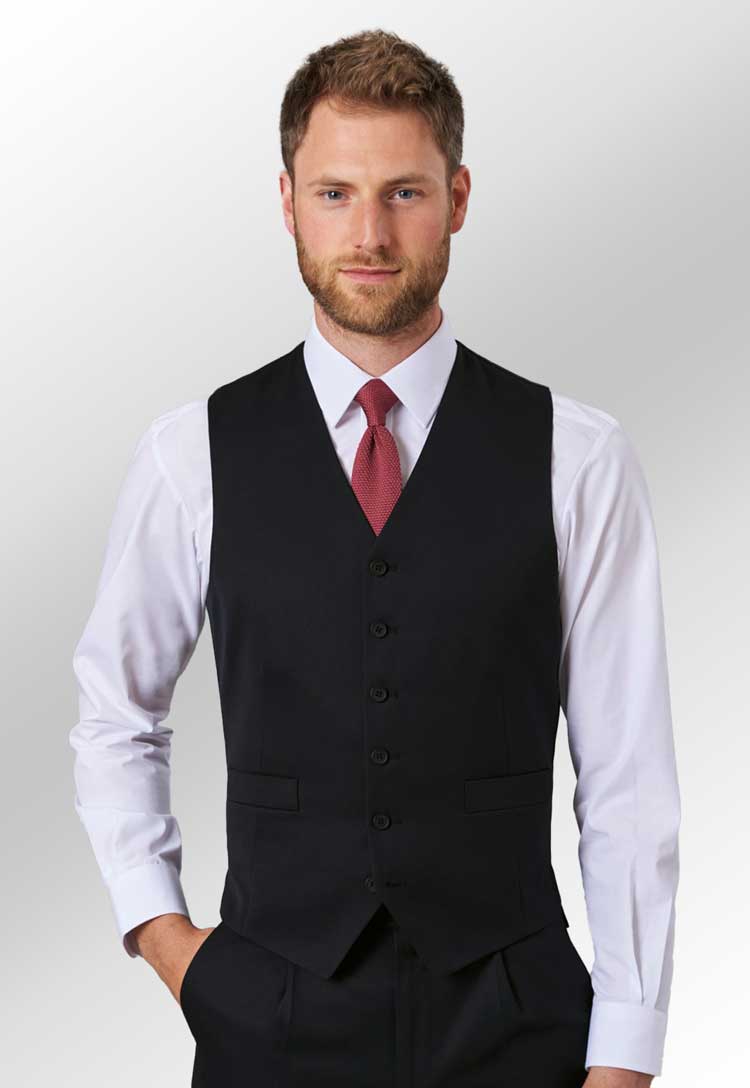 Model Wearing Gamma Men's Waistcoat 1094 in Black