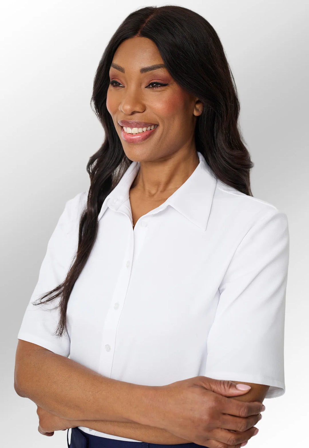 Model wearing the Brook Taverner Garda Blouse in White