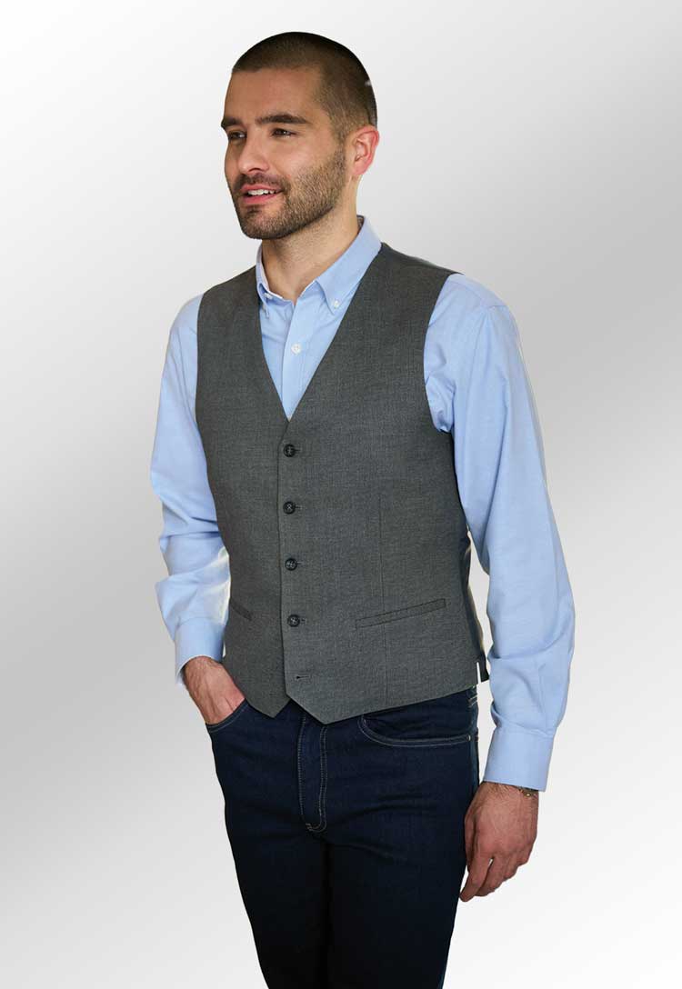 George Waistcoat in grey worn by model 