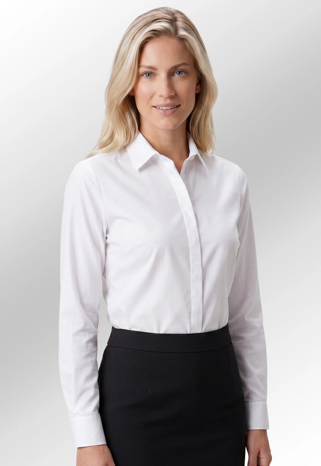 Grace White Textured Long Sleeve Blouse - The Work Uniform Company