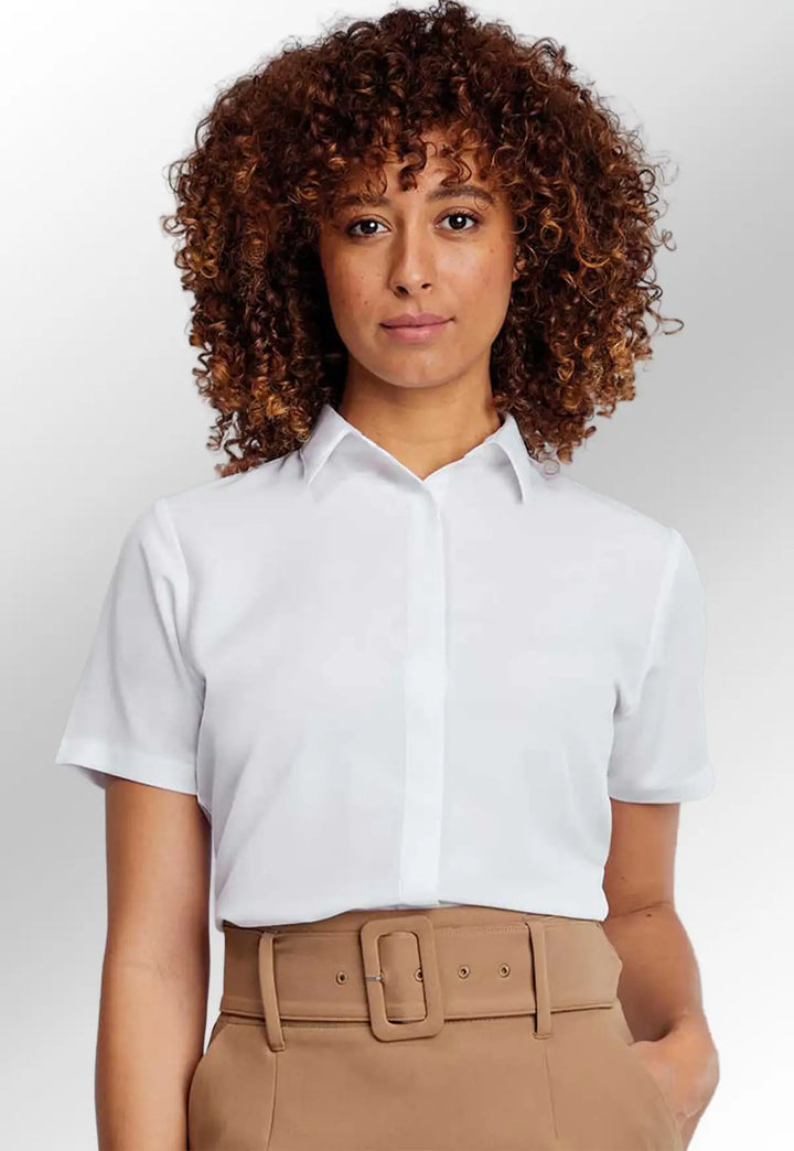 Grace White Textured Short Sleeve Blouse - The Work Uniform Company