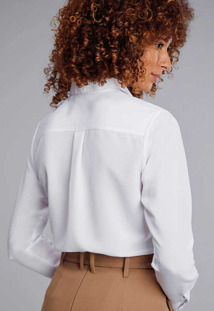 Back View of Model Wearing Long Sleeve Grace White Textured Blouse