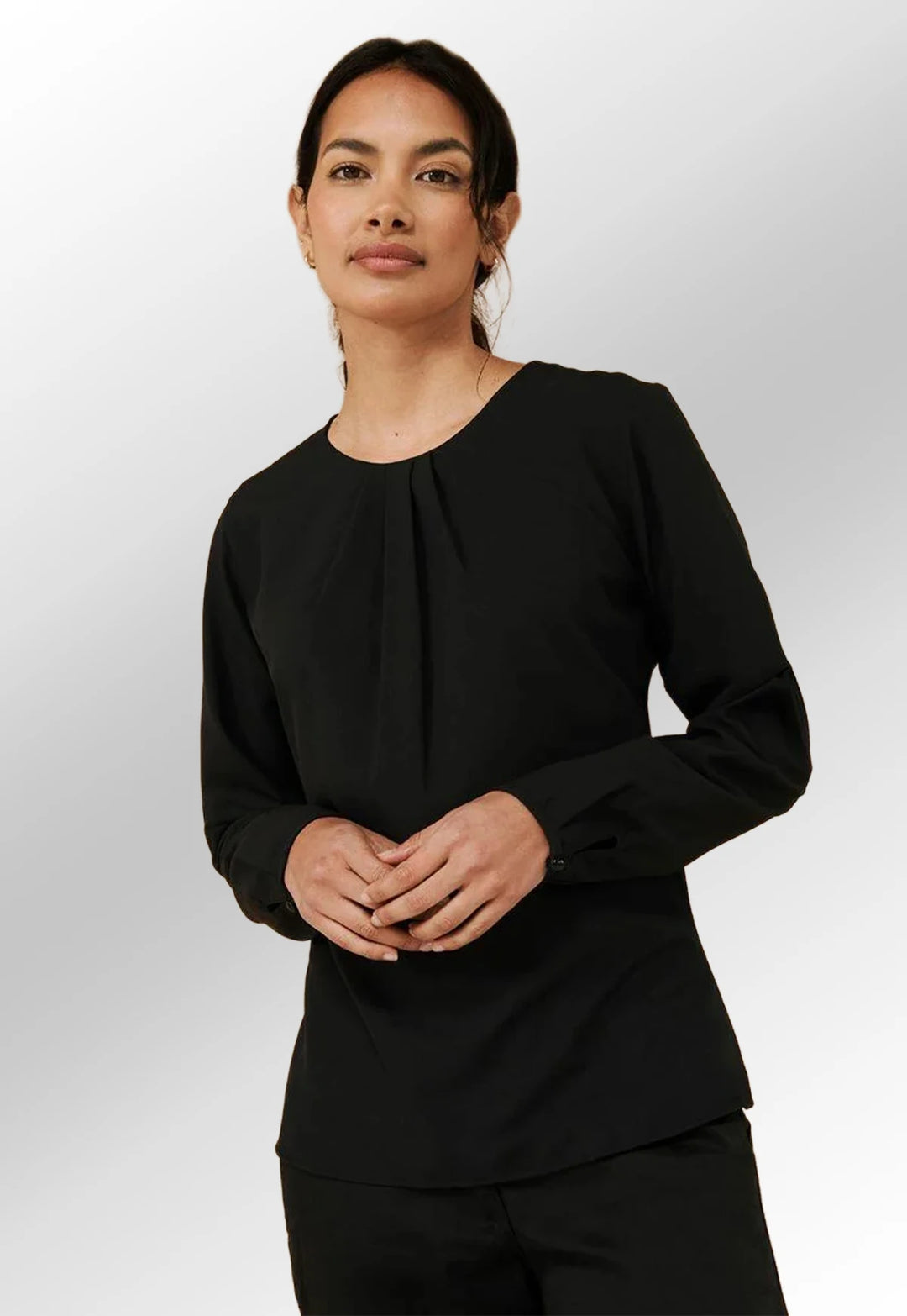 Women's Pleat Front Long Sleeve Blouse - The Work Uniform Company
